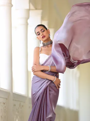 SET - Mauve Silver Saree   White Iridescent Sequin Blouse