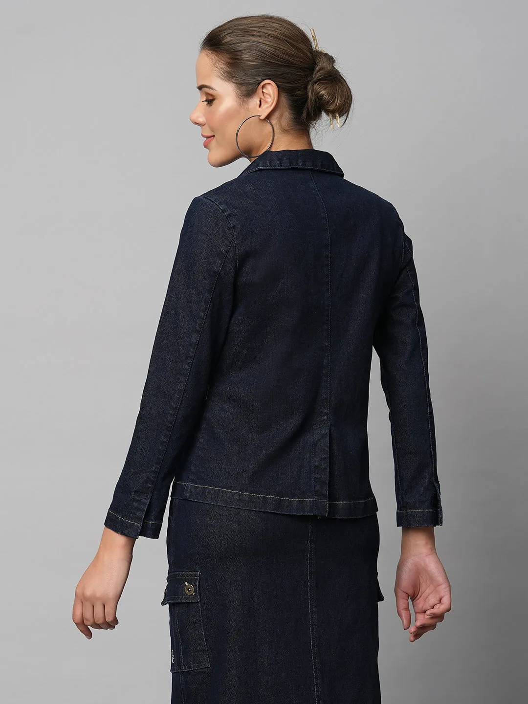 Slim Fit Indigo Denim Cropped Blazer
