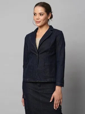 Slim Fit Indigo Denim Cropped Blazer