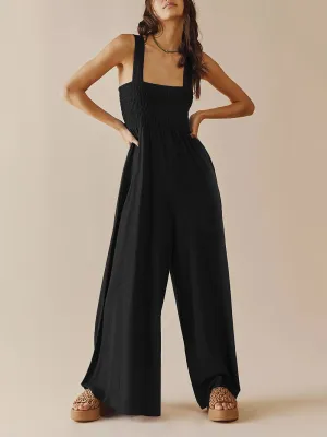 Square Neck Casual Slim Pleated Jumpsuit