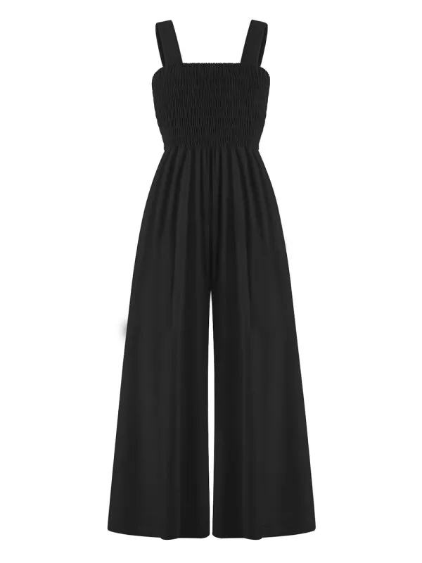 Square Neck Casual Slim Pleated Jumpsuit