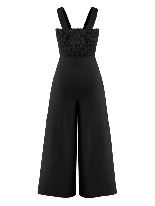 Square Neck Casual Slim Pleated Jumpsuit