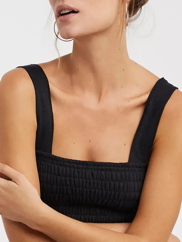 Square Neck Casual Slim Pleated Jumpsuit