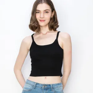 Surf World - Crop Spaghetti Strap Tank Top - Mini ribbed texture