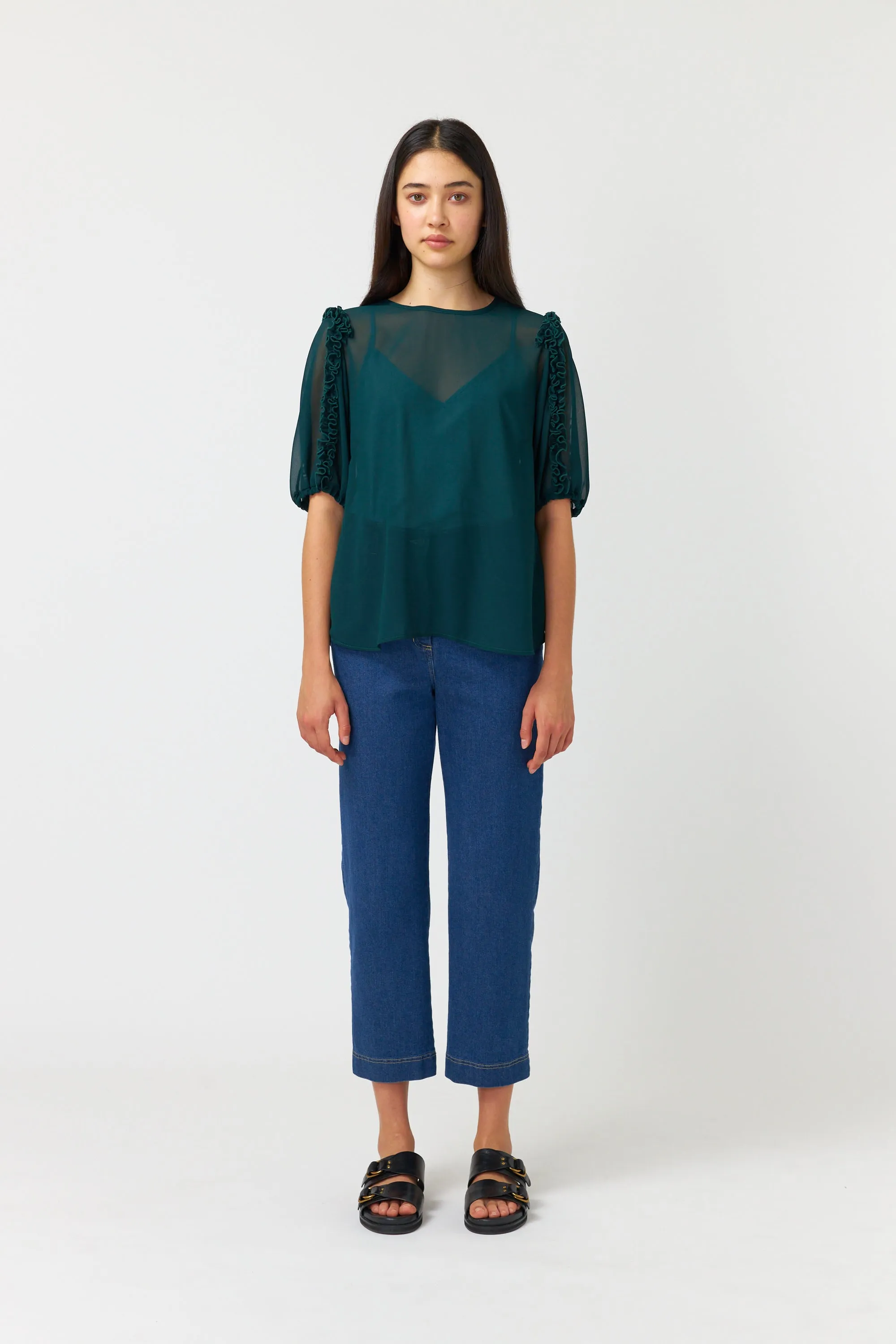 Sylvester Denim Cropped Trouser Mid Blue
