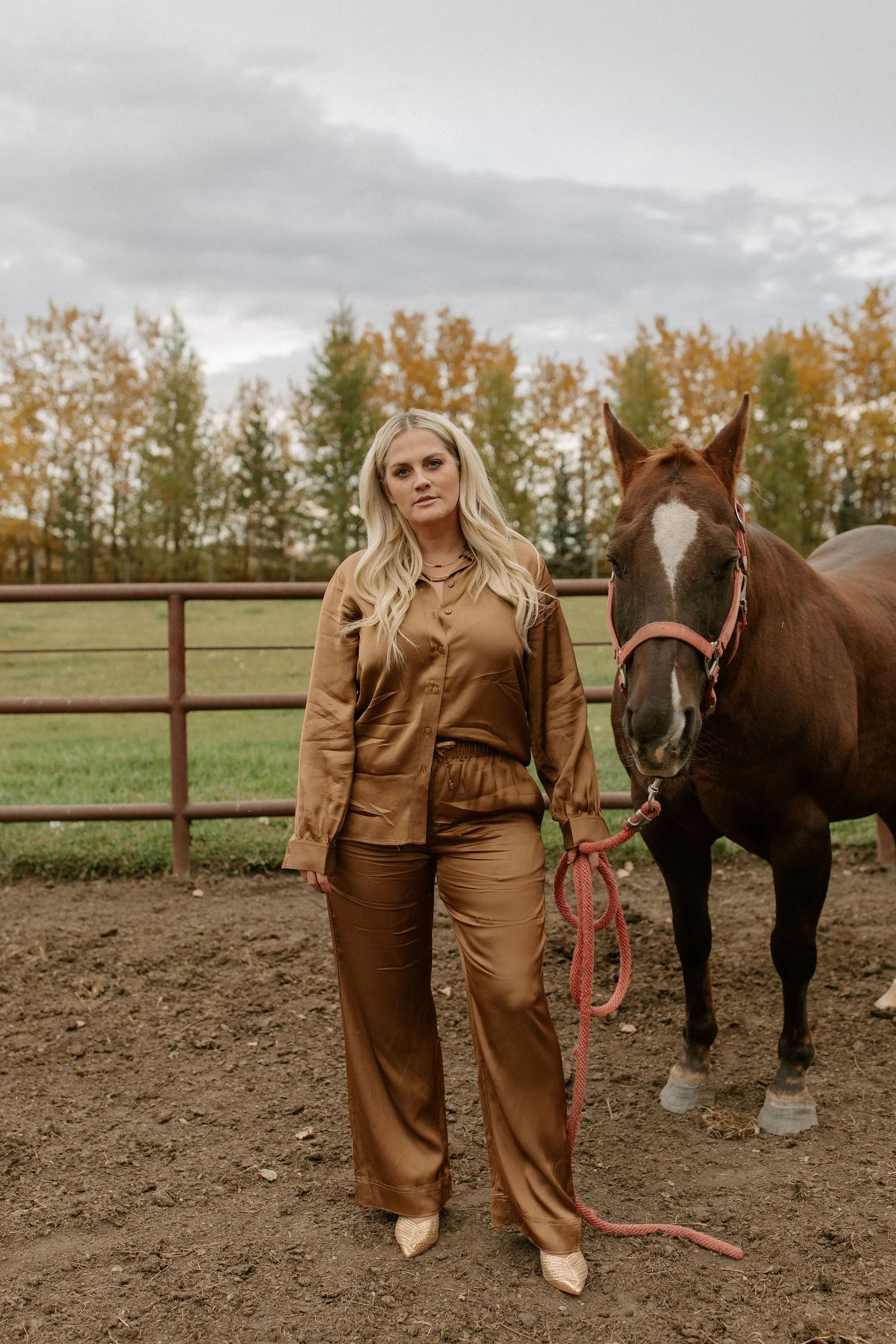 The Coraline Satin Shirt by Part Two - Toasted Coconut - PLUS