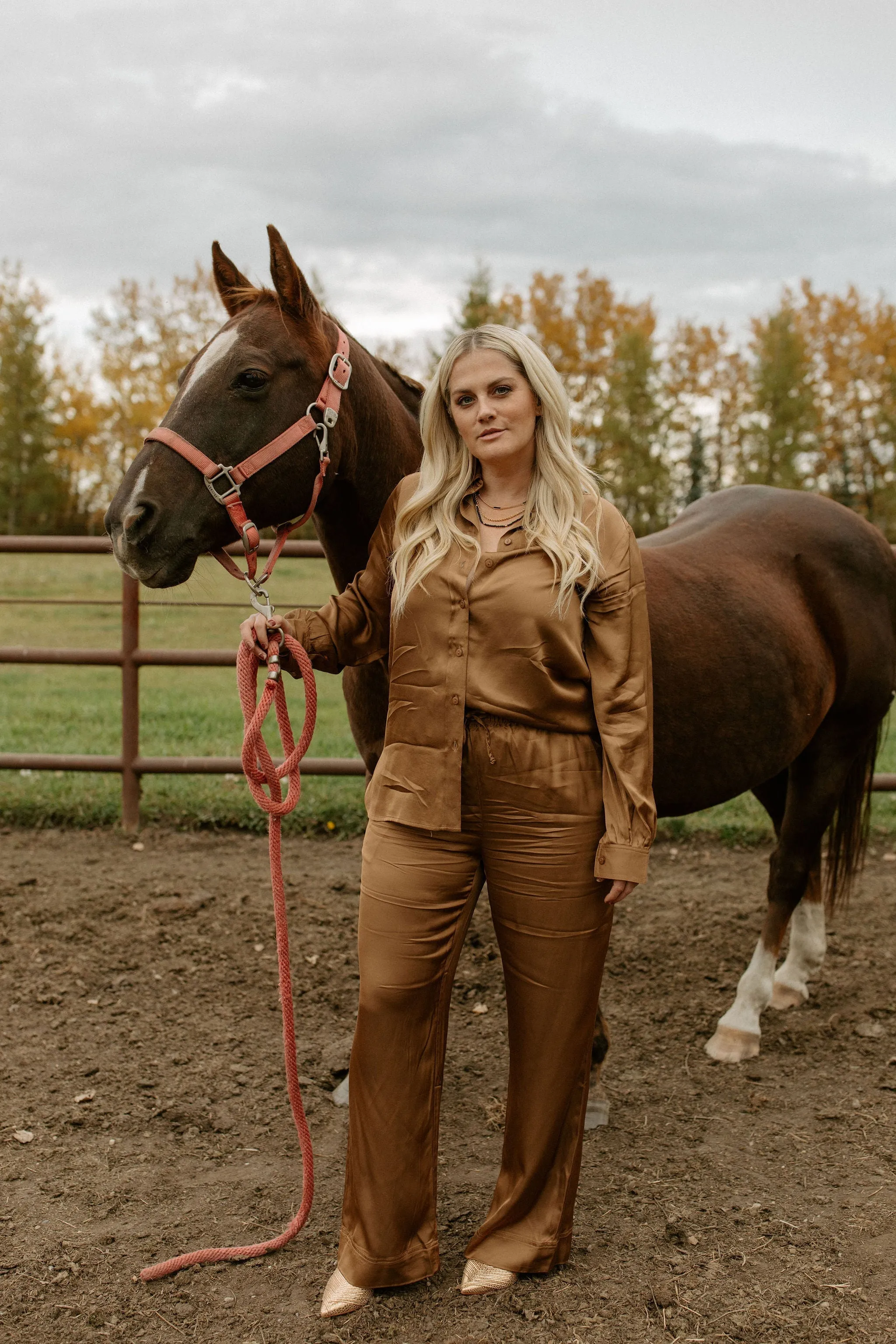 The Coraline Satin Shirt by Part Two - Toasted Coconut - PLUS