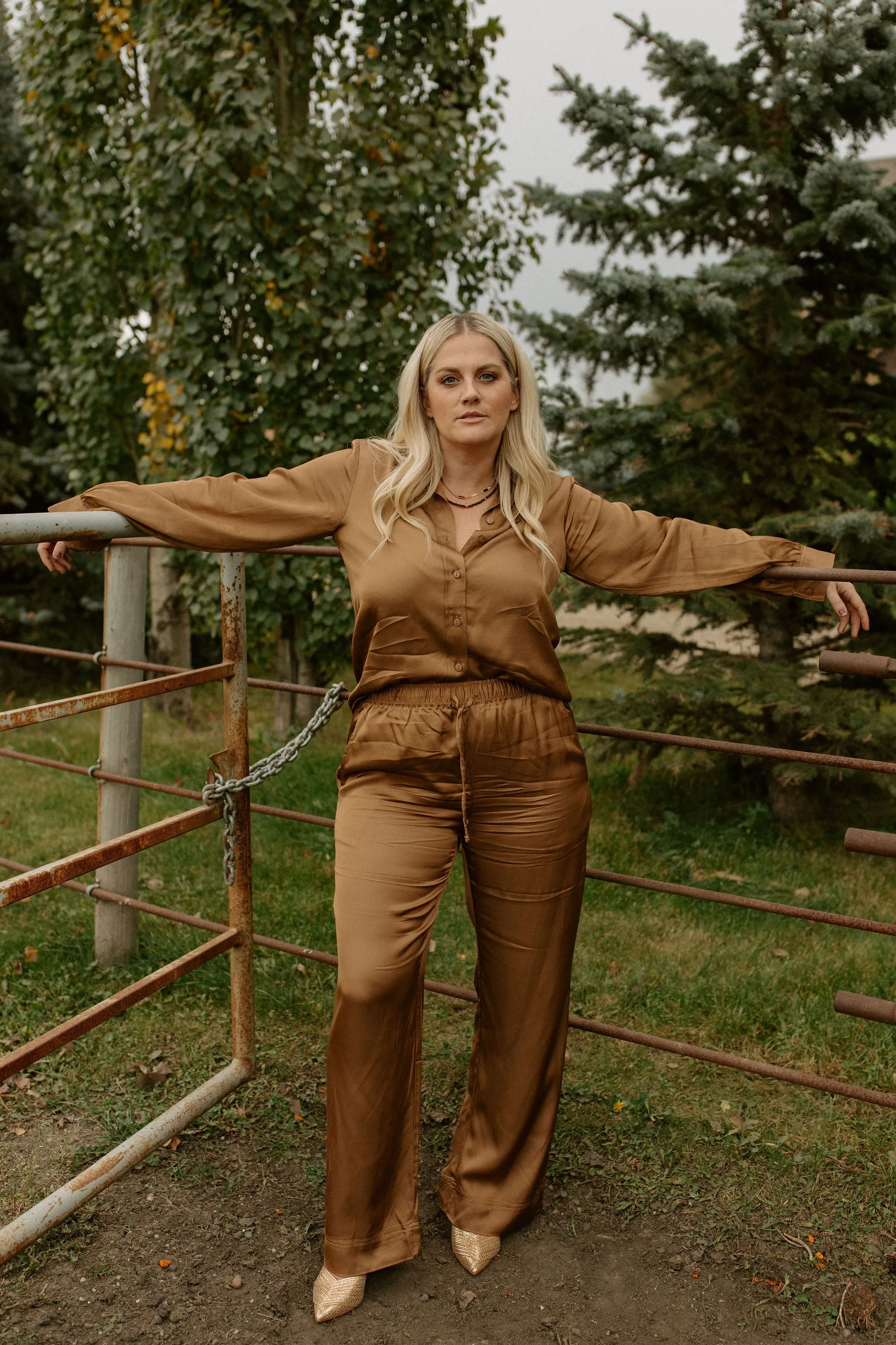 The Coraline Satin Shirt by Part Two - Toasted Coconut - PLUS