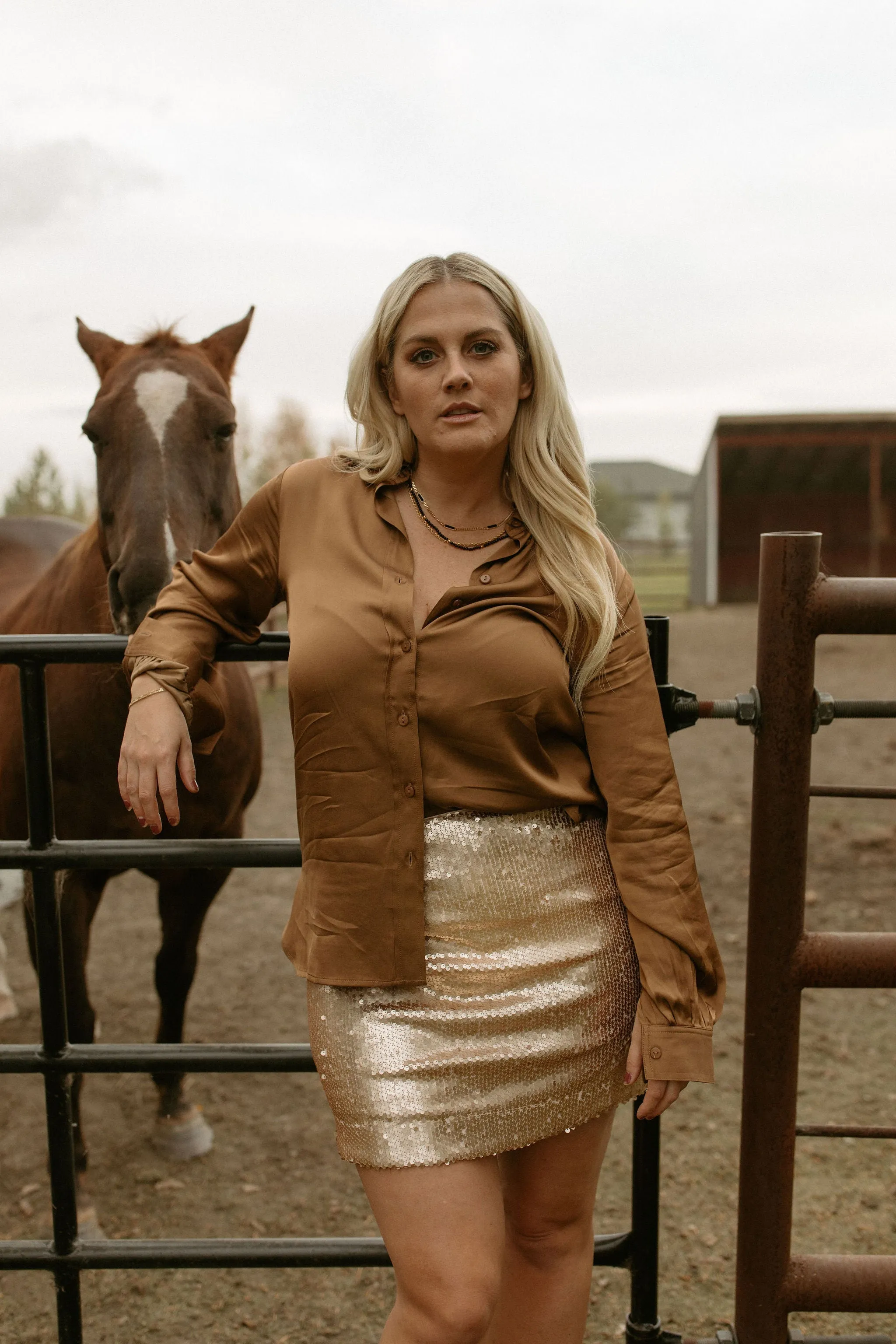 The Coraline Satin Shirt by Part Two - Toasted Coconut - PLUS