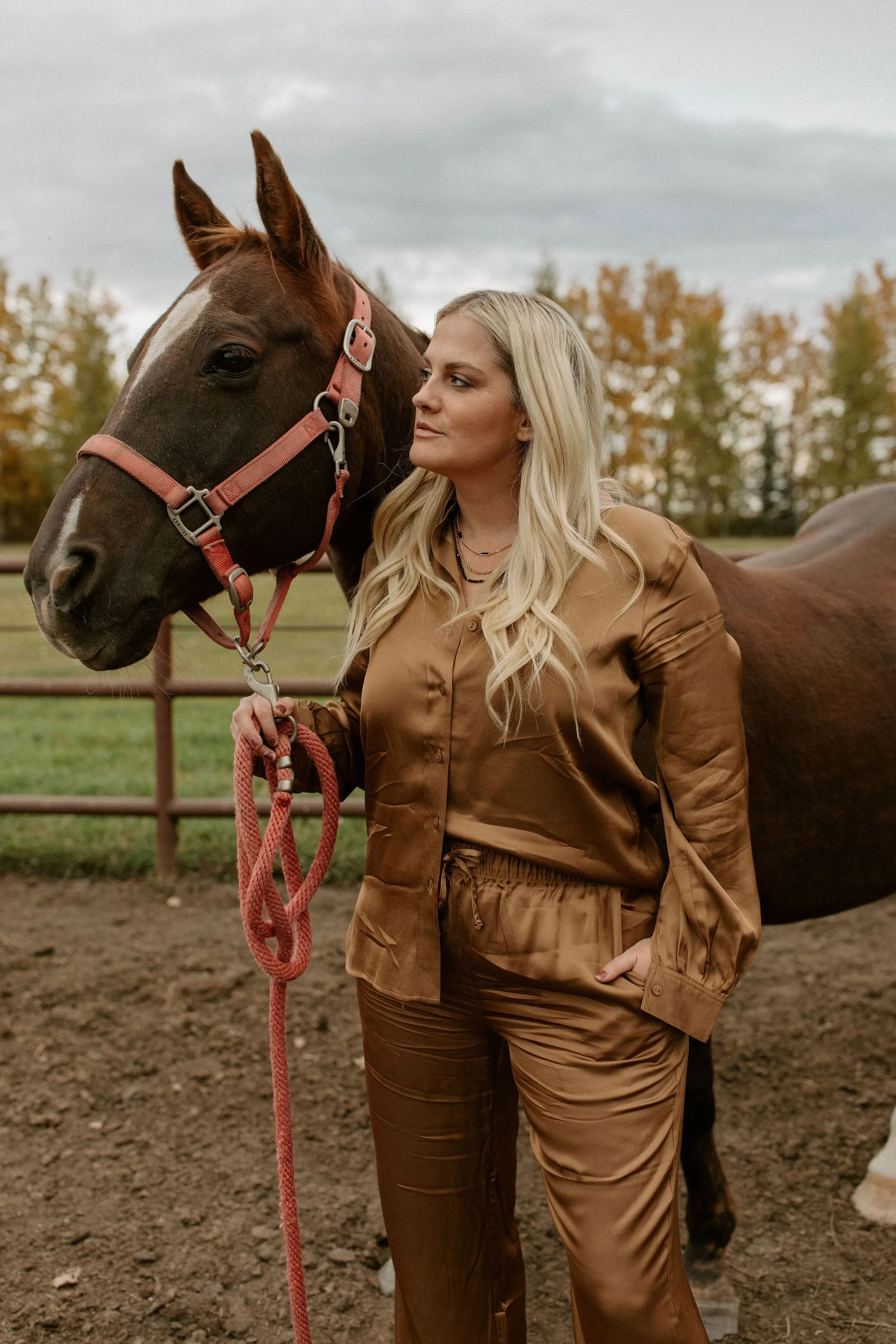 The Coraline Satin Shirt by Part Two - Toasted Coconut - PLUS