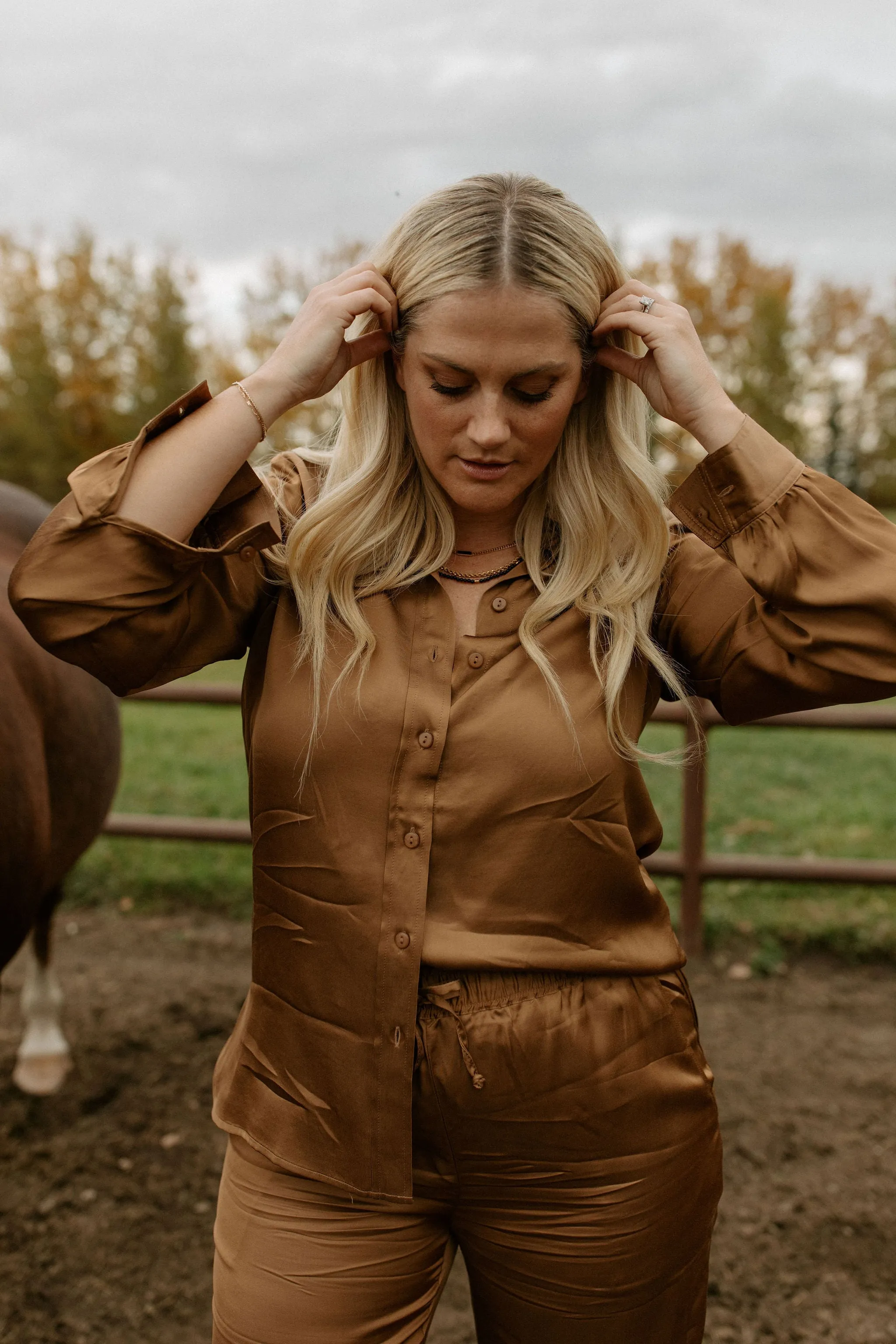 The Coraline Satin Shirt by Part Two - Toasted Coconut - PLUS