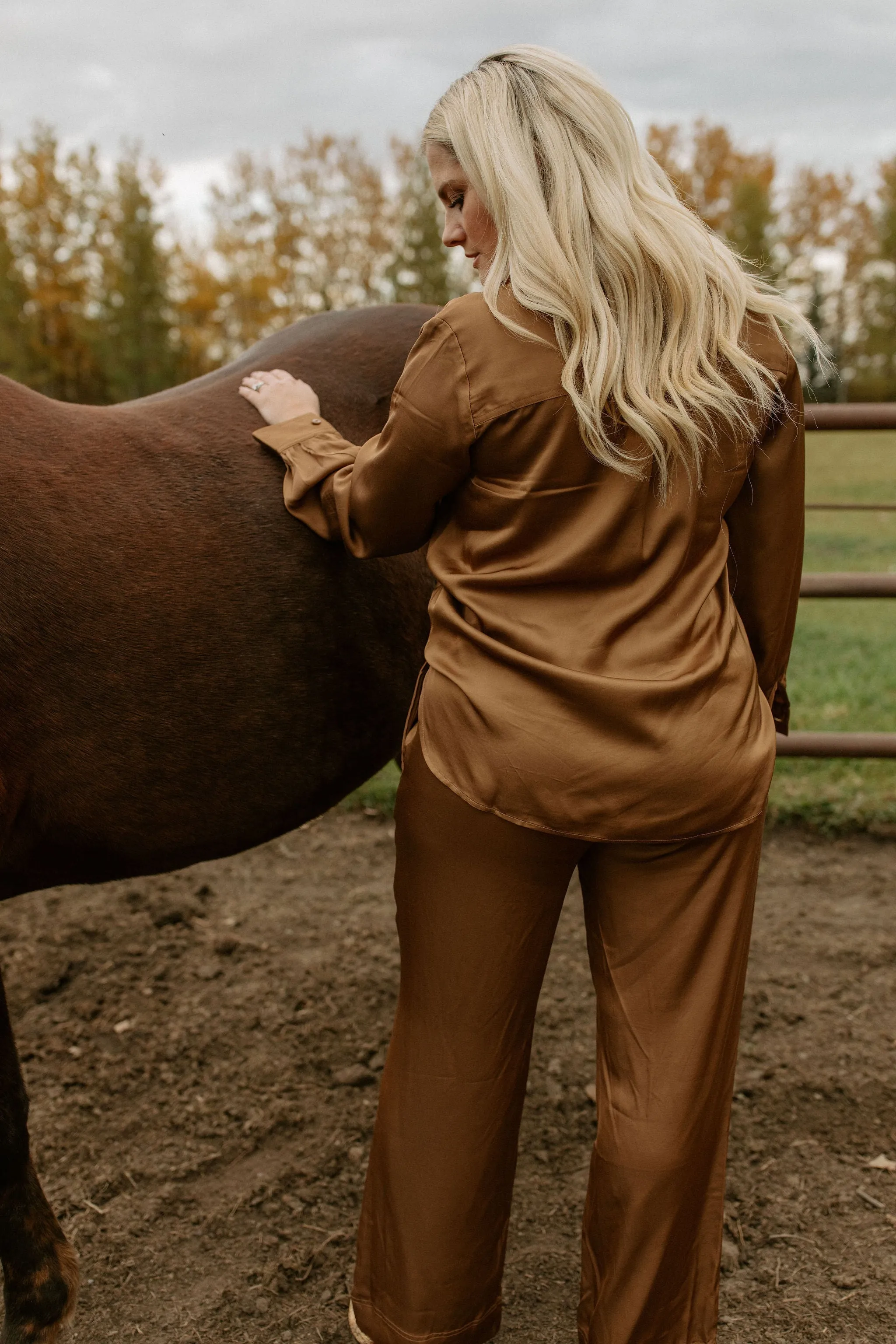 The Coraline Satin Shirt by Part Two - Toasted Coconut - PLUS