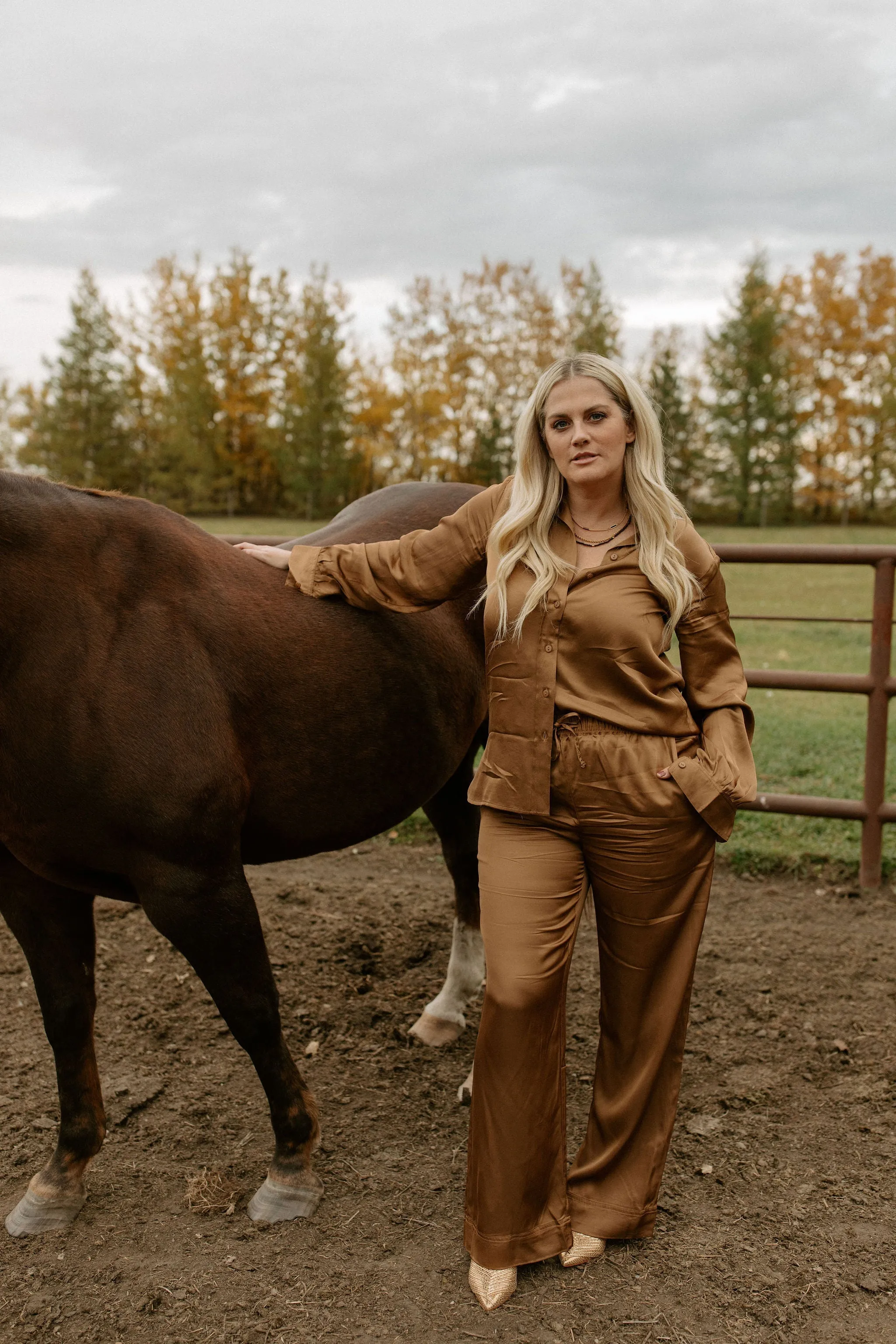 The Coraline Satin Shirt by Part Two - Toasted Coconut - PLUS