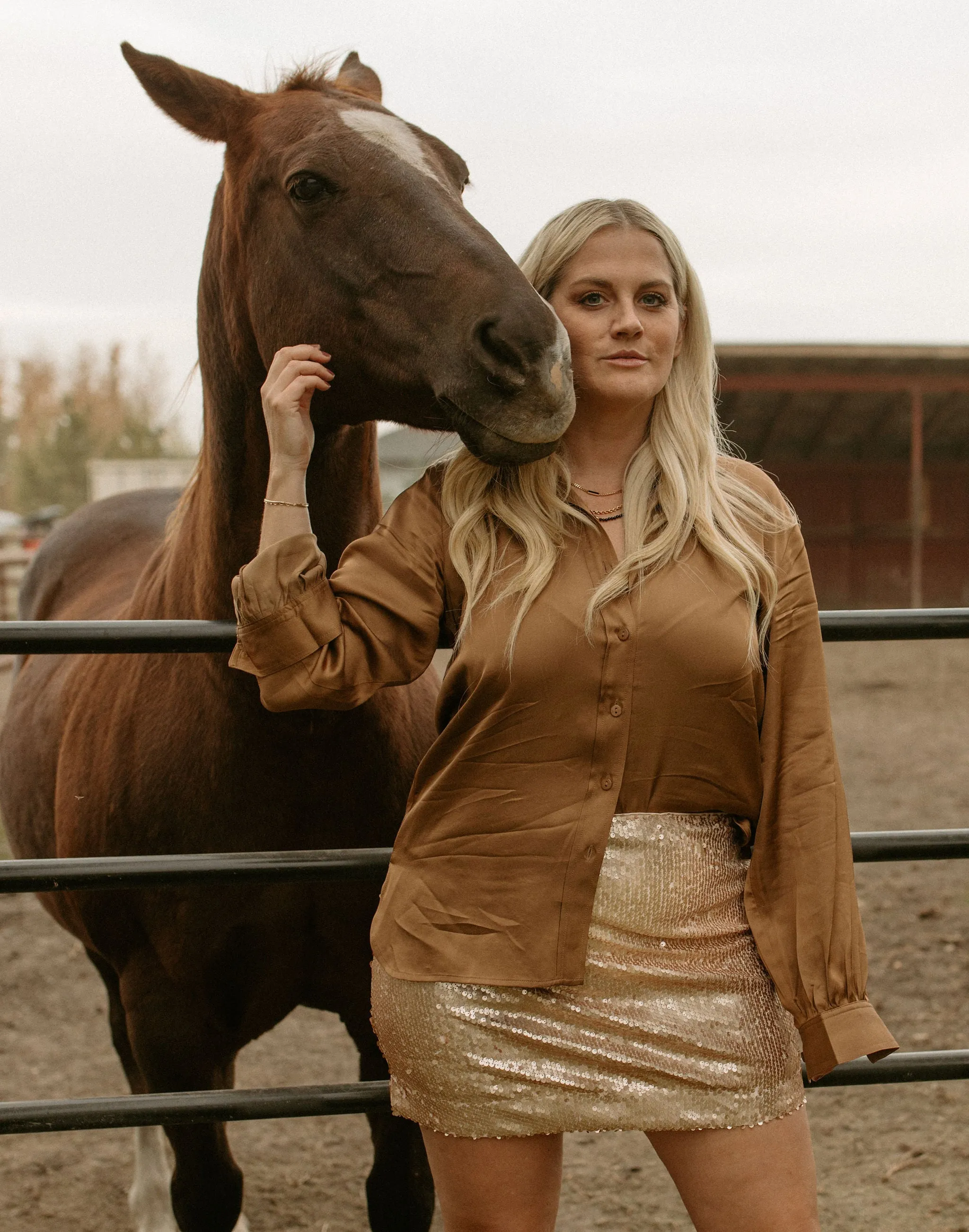 The Coraline Satin Shirt by Part Two - Toasted Coconut - PLUS