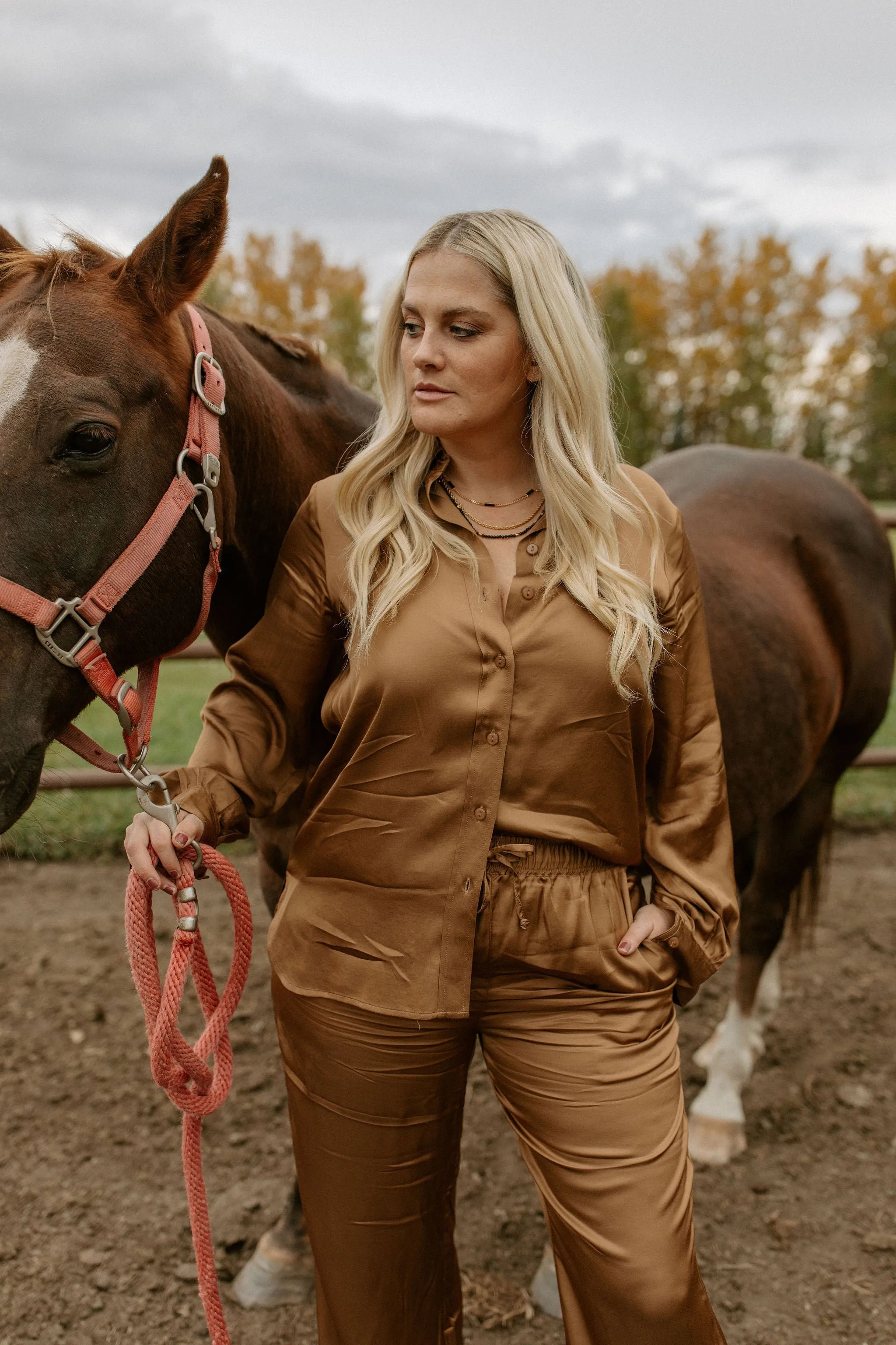 The Coraline Satin Shirt by Part Two - Toasted Coconut - PLUS