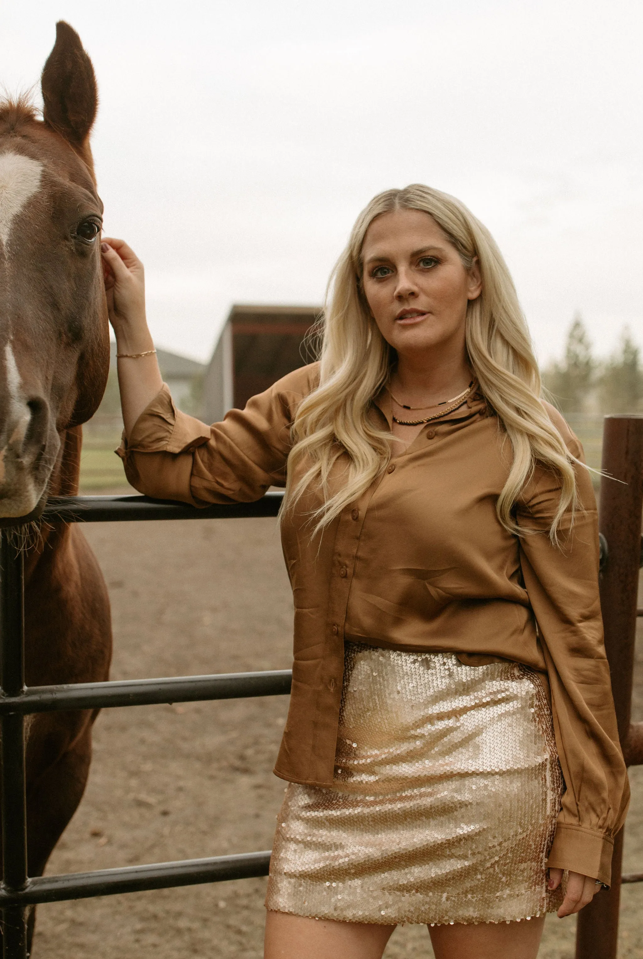 The Coraline Satin Shirt by Part Two - Toasted Coconut - PLUS