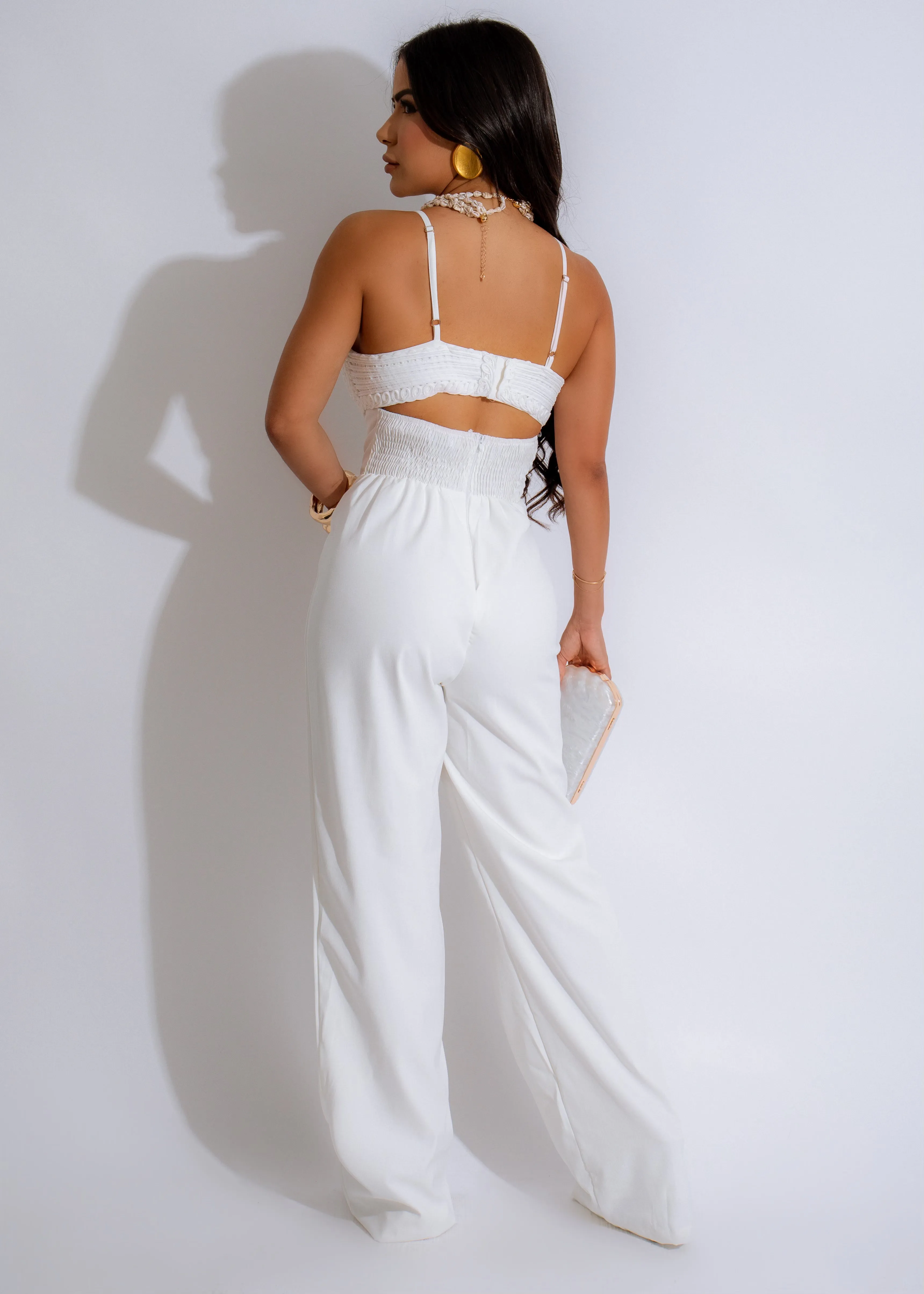 The Embroidered Bustier Jumpsuit White