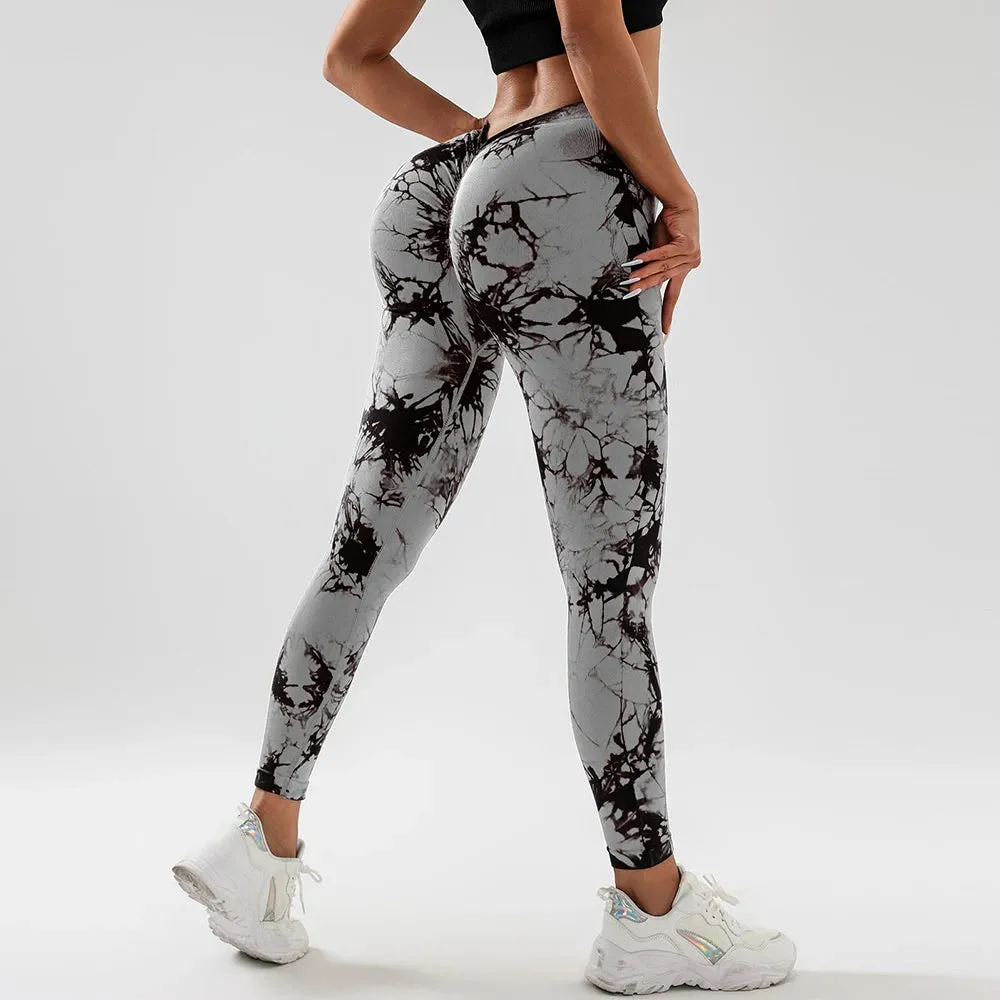 Tie Dye V-Waist Leggings Fitness Women Scrunch Butt Lift Yoga