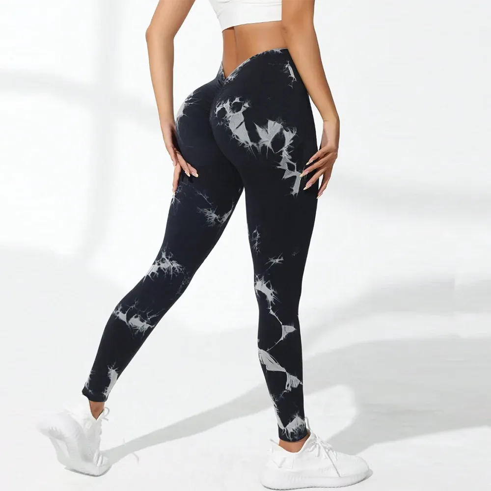 Tie Dye V-Waist Leggings Fitness Women Scrunch Butt Lift Yoga