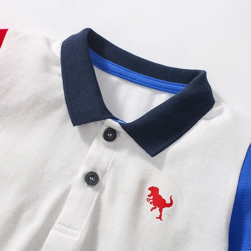 Toddler/Kid's Short Sleeve Summer Polo T-shirt with Red and Blue Color Block