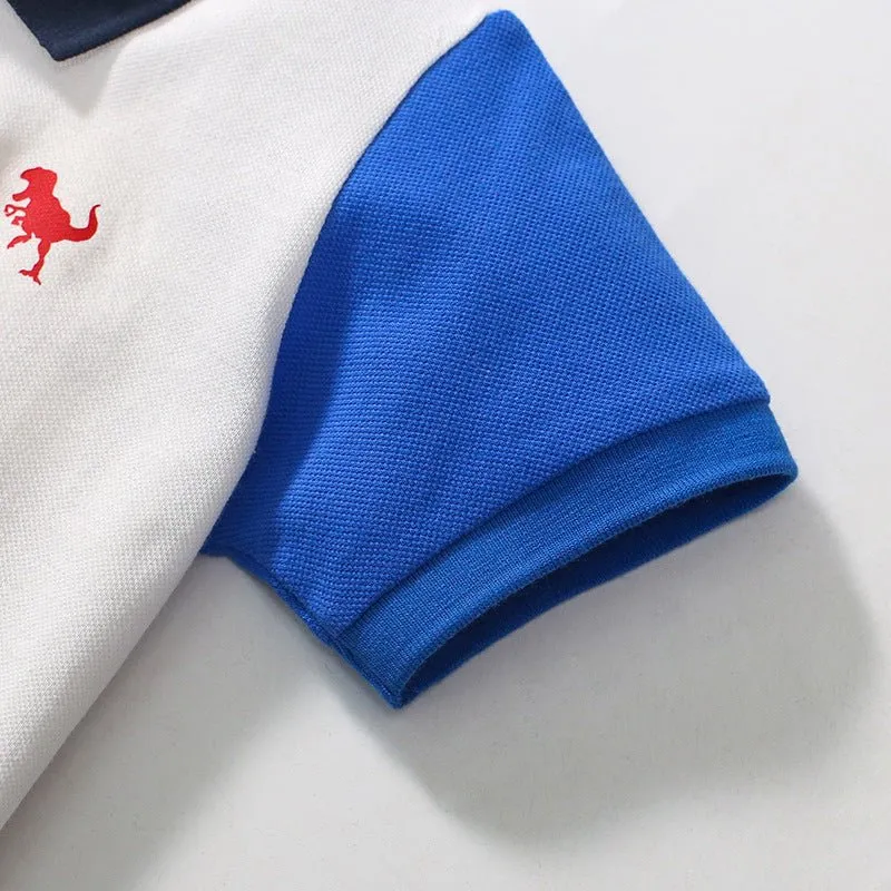 Toddler/Kid's Short Sleeve Summer Polo T-shirt with Red and Blue Color Block