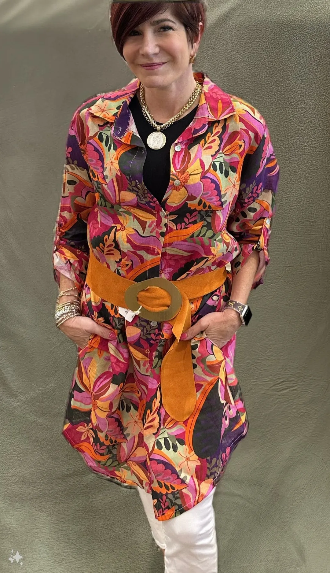 Tropical Linen Button Down Dress