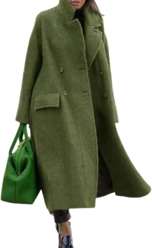 utcoco Women's Long Wool Coats Double Breasted Pea Coat Notched Lapel Trench Coat Overcoat