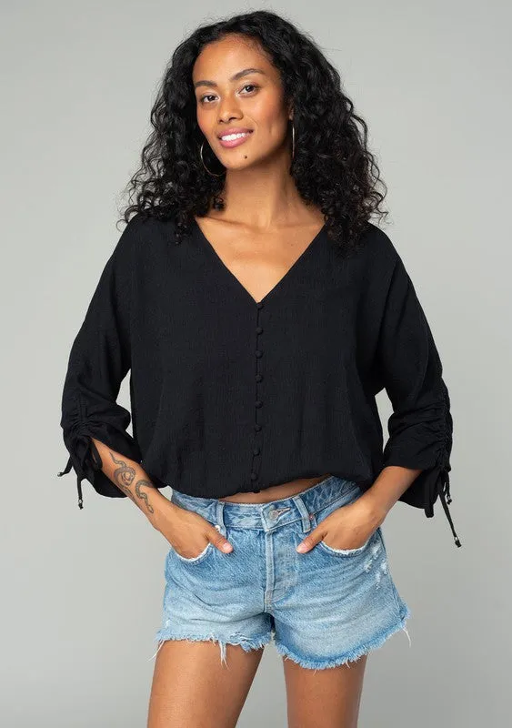 V Neck Dolman Sleeve Top-Black