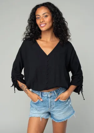 V Neck Dolman Sleeve Top-Black