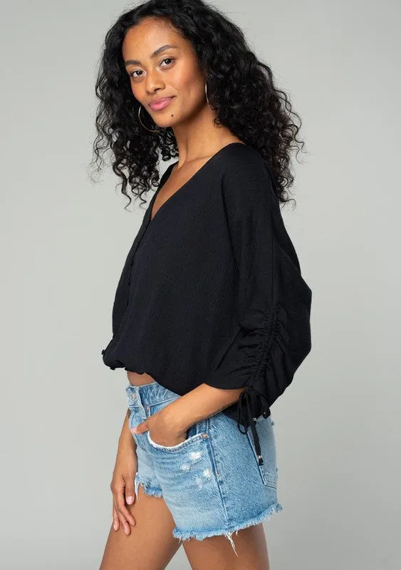 V Neck Dolman Sleeve Top-Black