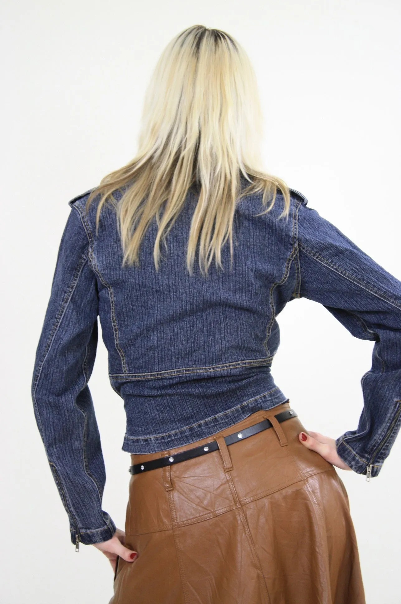 Vintage 90s Denim Crop Moto Motorcycle jacket