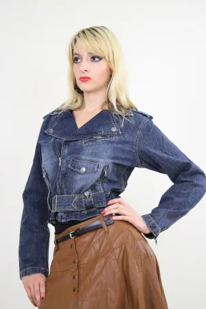 Vintage 90s Denim Crop Moto Motorcycle jacket