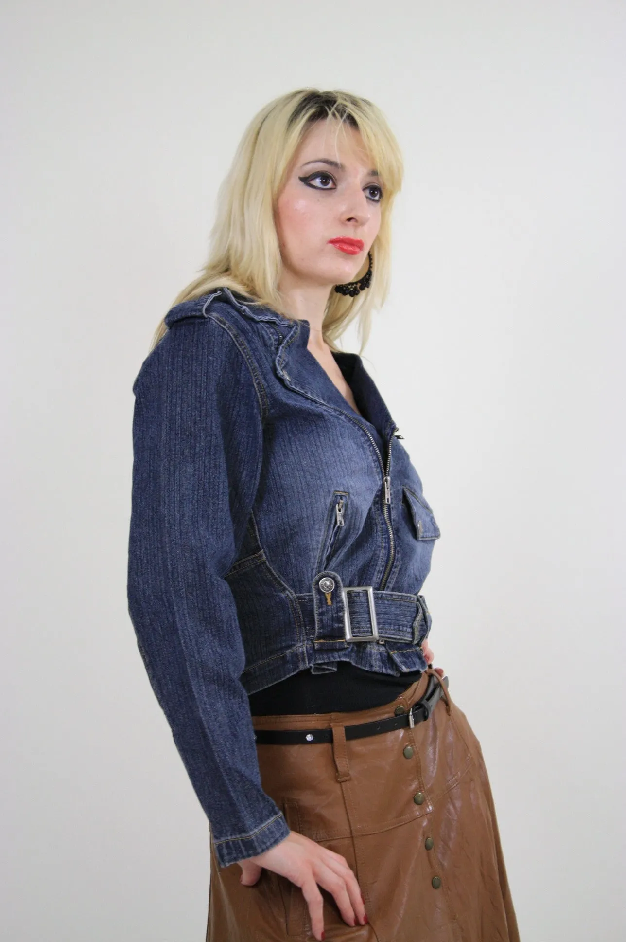 Vintage 90s Denim Crop Moto Motorcycle jacket