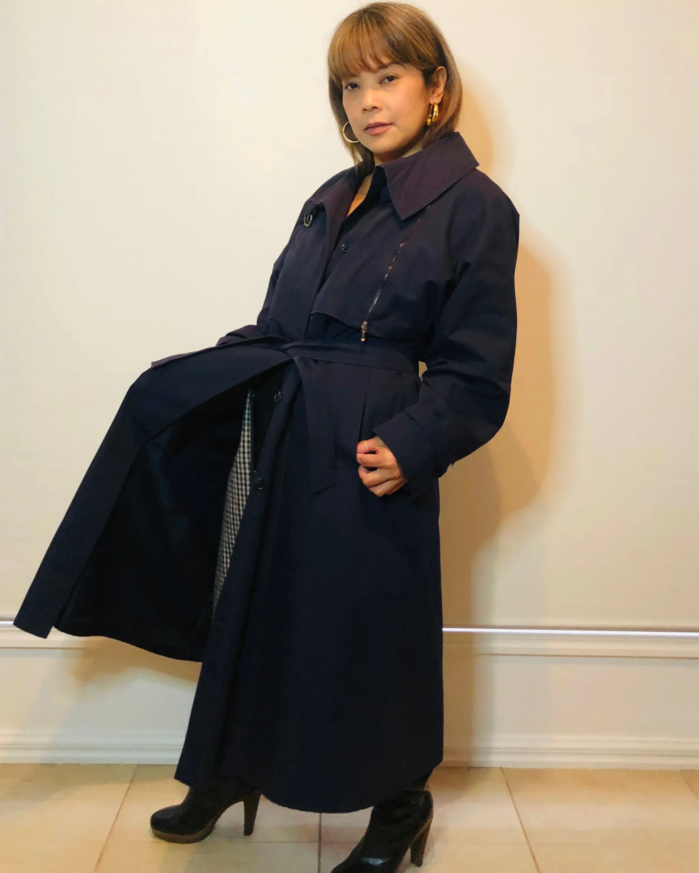 Vintage Navy Blue Classic Trench Coat