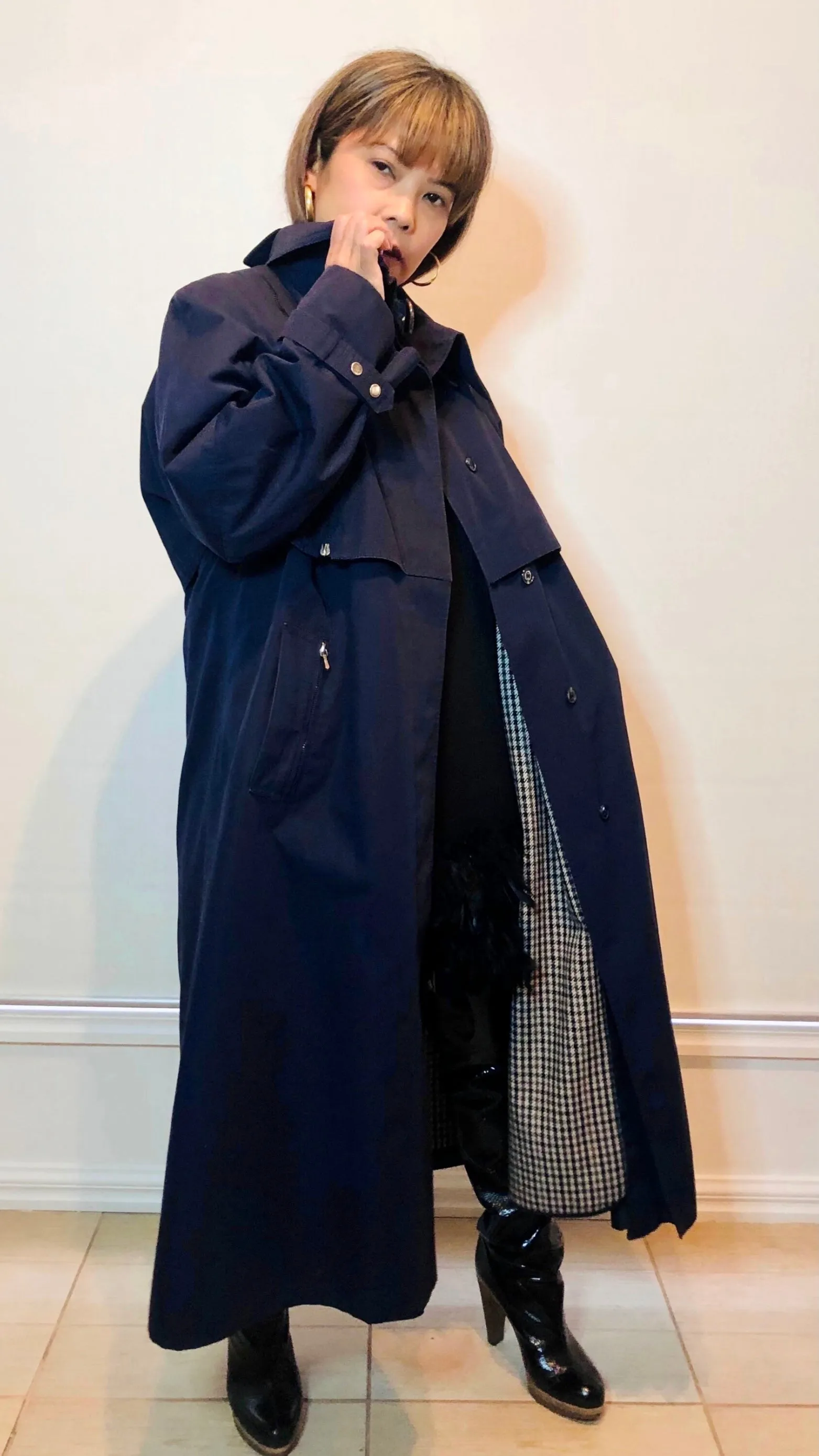 Vintage Navy Blue Classic Trench Coat