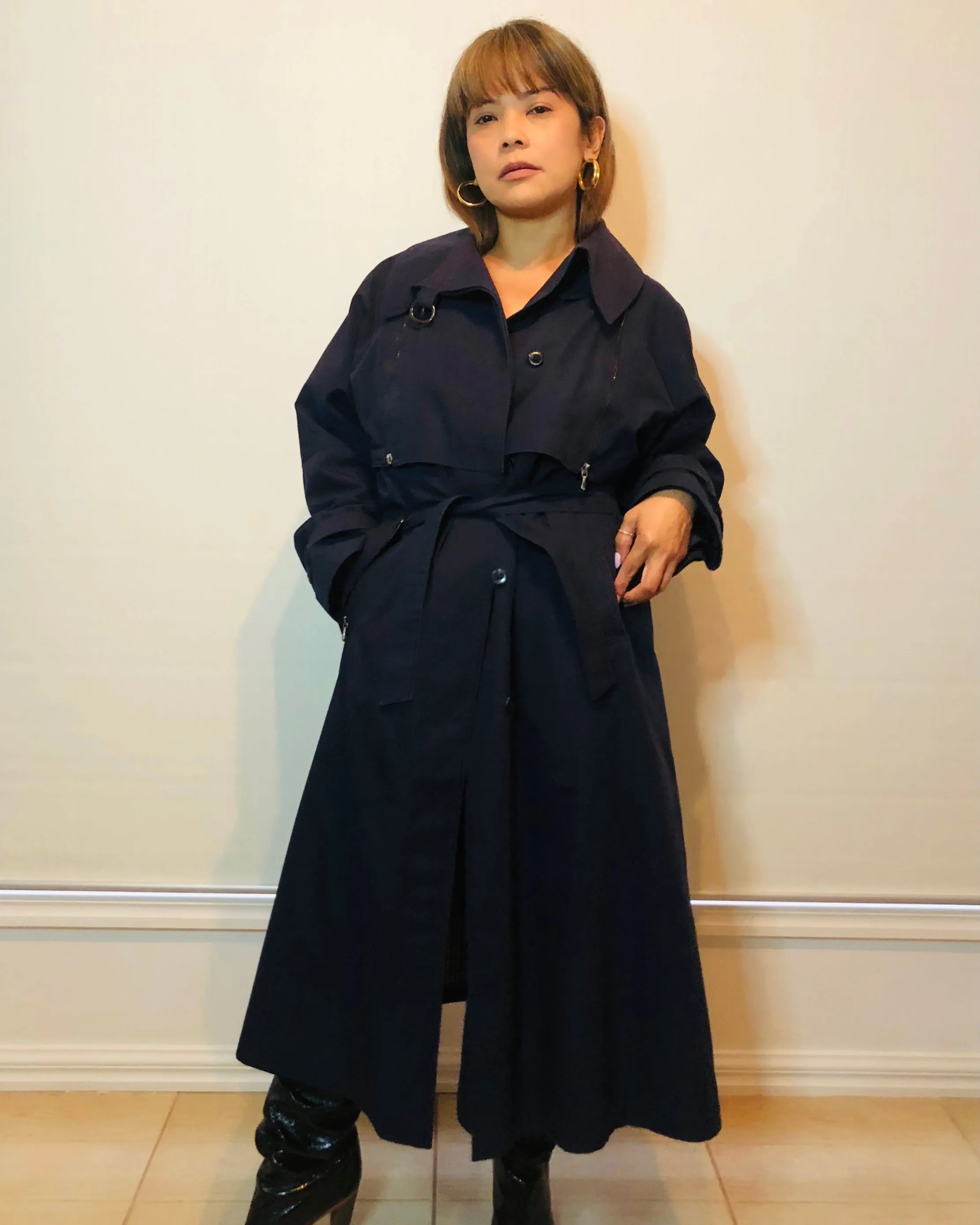 Vintage Navy Blue Classic Trench Coat