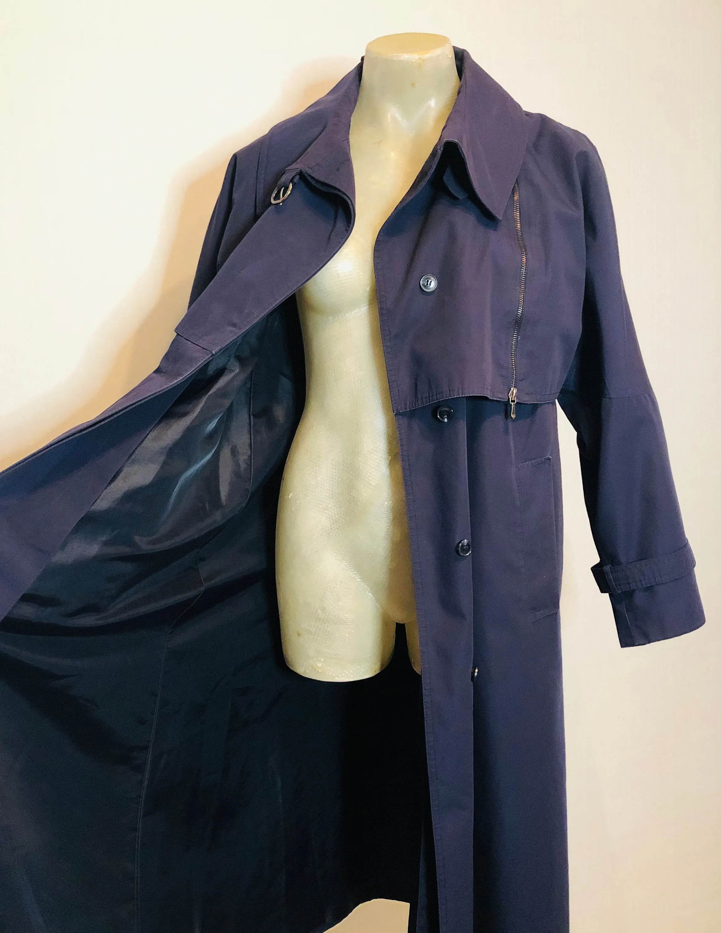 Vintage Navy Blue Classic Trench Coat