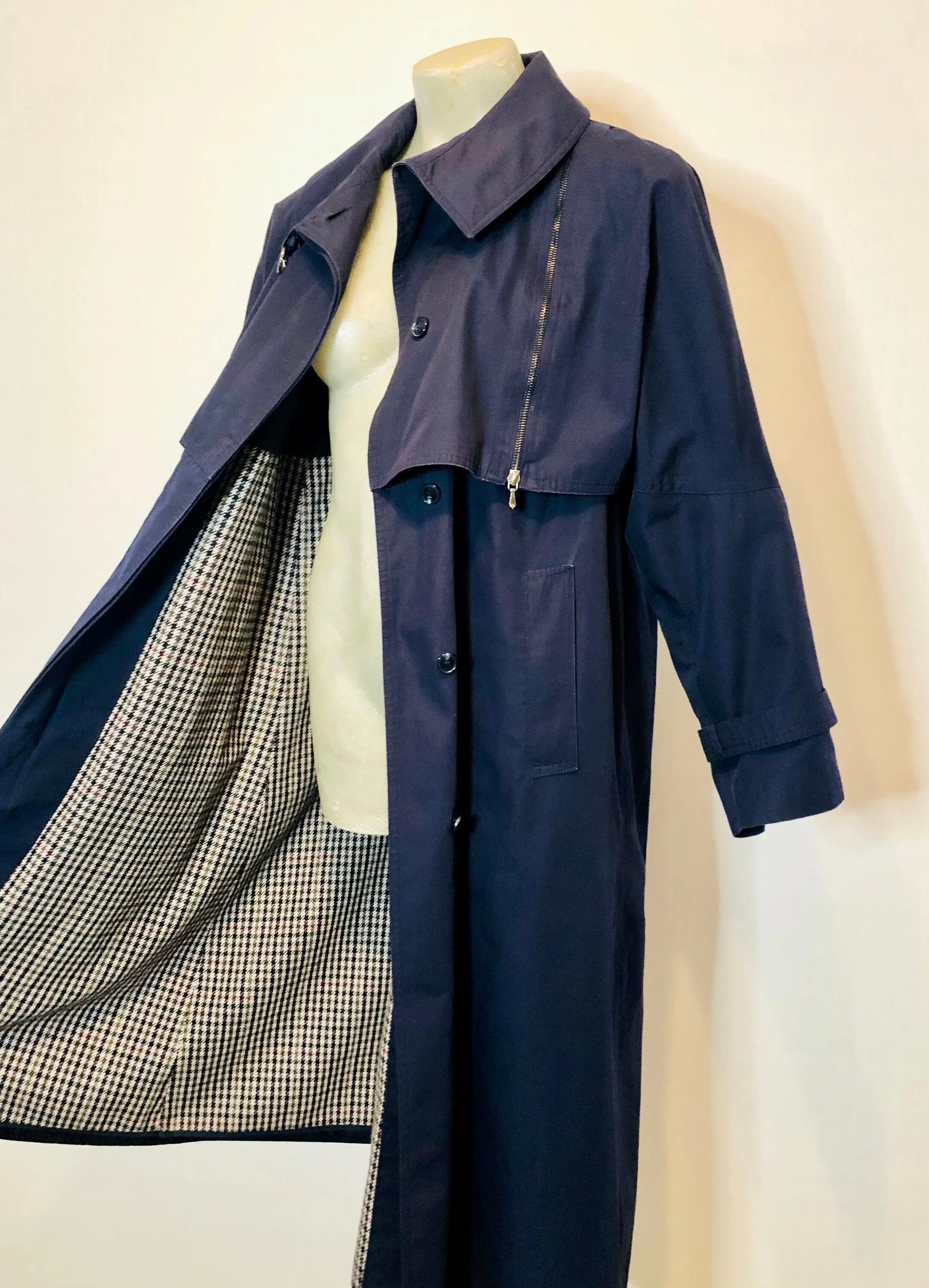 Vintage Navy Blue Classic Trench Coat