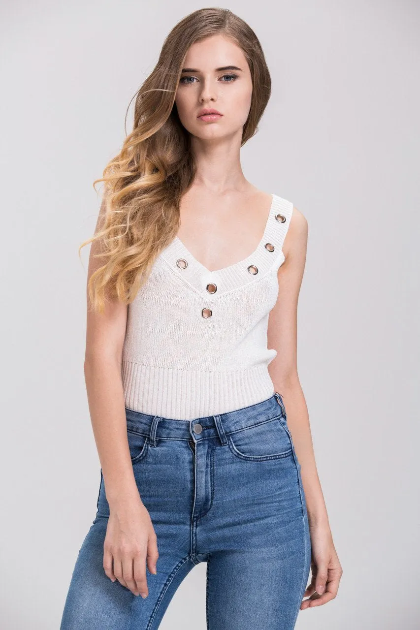 White Cropped Grommet Ring Tank