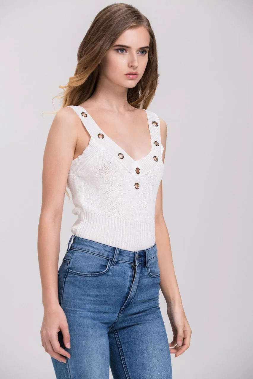 White Cropped Grommet Ring Tank