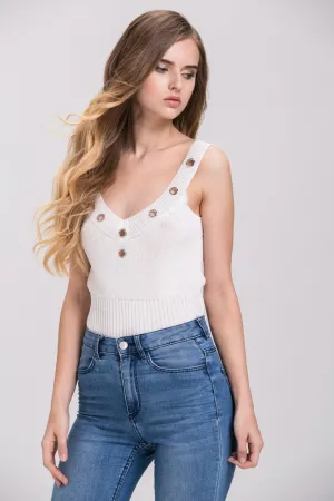 White Cropped Grommet Ring Tank