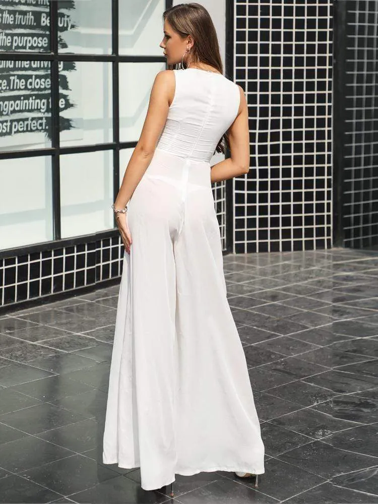 White Elegant Wide-Leg Jumpsuit