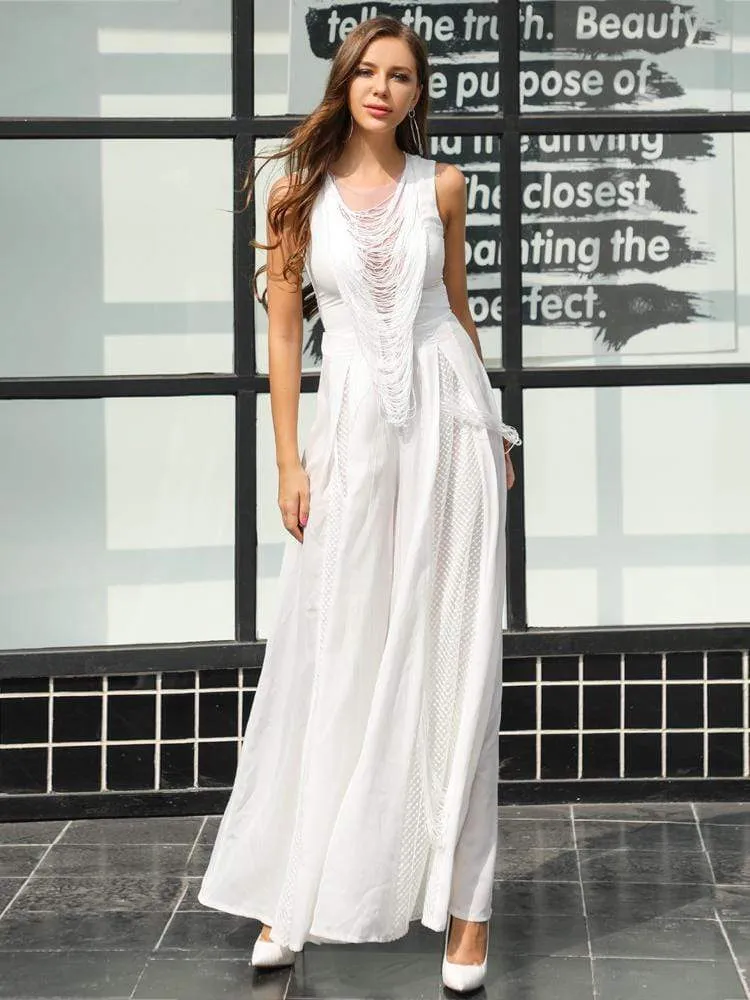 White Elegant Wide-Leg Jumpsuit
