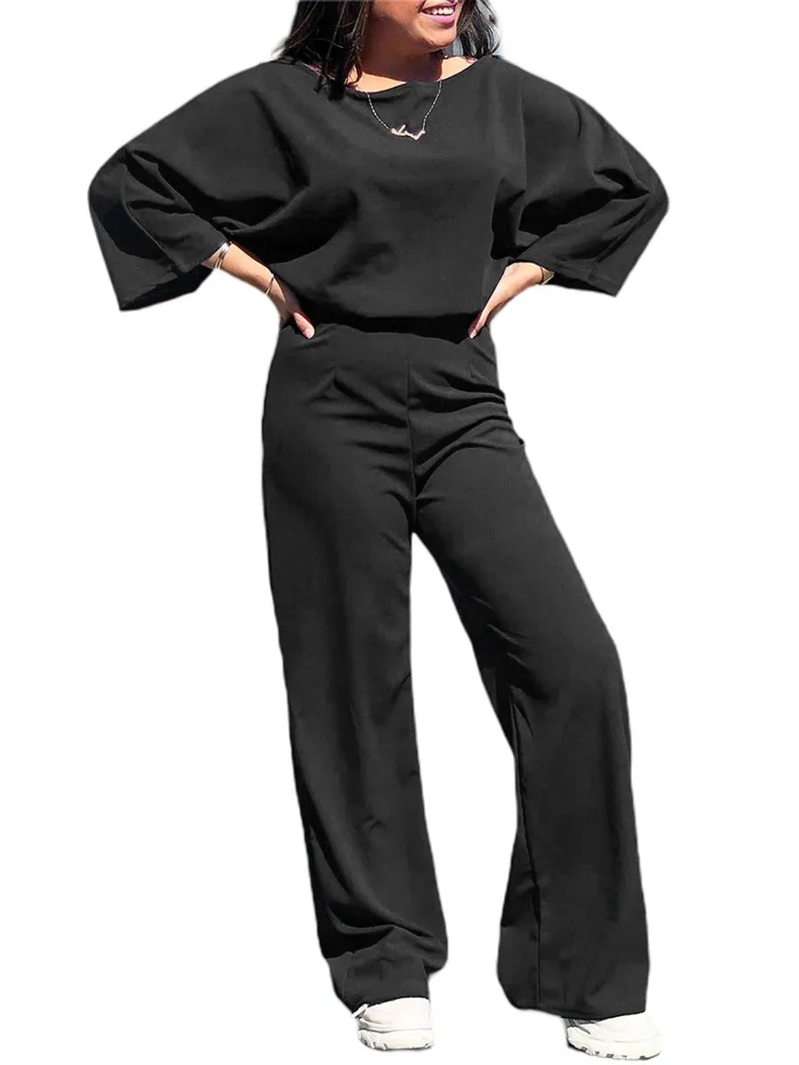 Women Jumpsuits Elegant Solid Color Flare Short Sleeve Waist Tie Wide Leg Pants Romper Summer Streetwear