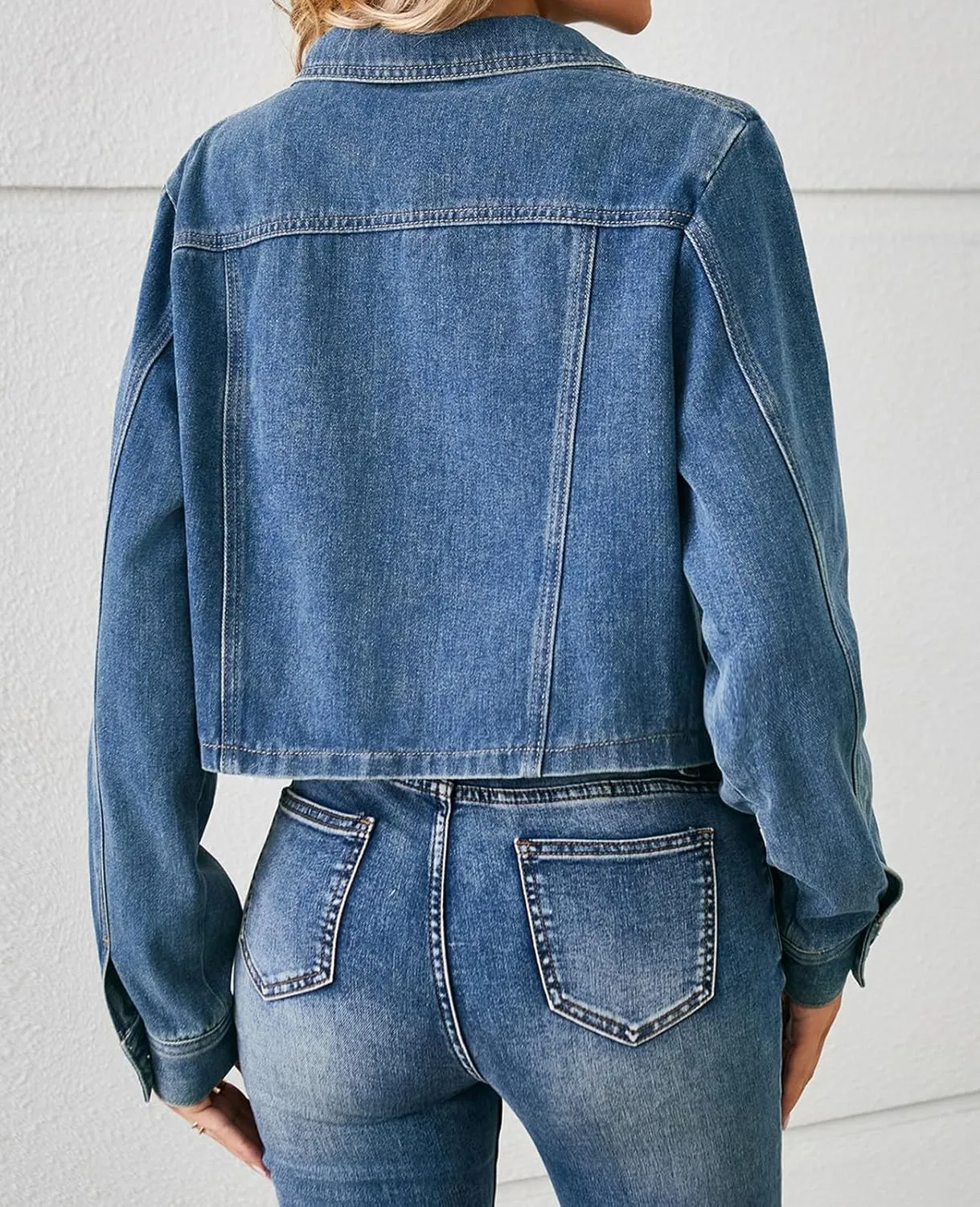 Women's Denim Jackets Long Sleeve Button Down Short Denim-Jacket Classic Cropped Jean Jacket with Pockets