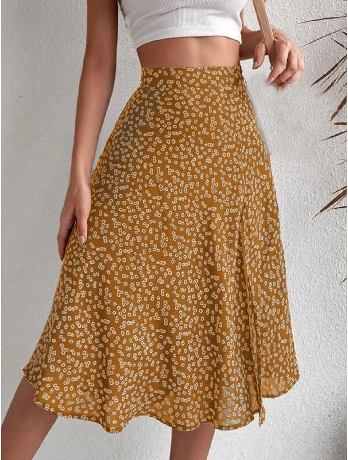 Womens Floral Midi Skirts Summer Print Elastic High Waisted Split Hem Skorts Fashion Flowy Tunic A Line Skirts 2025