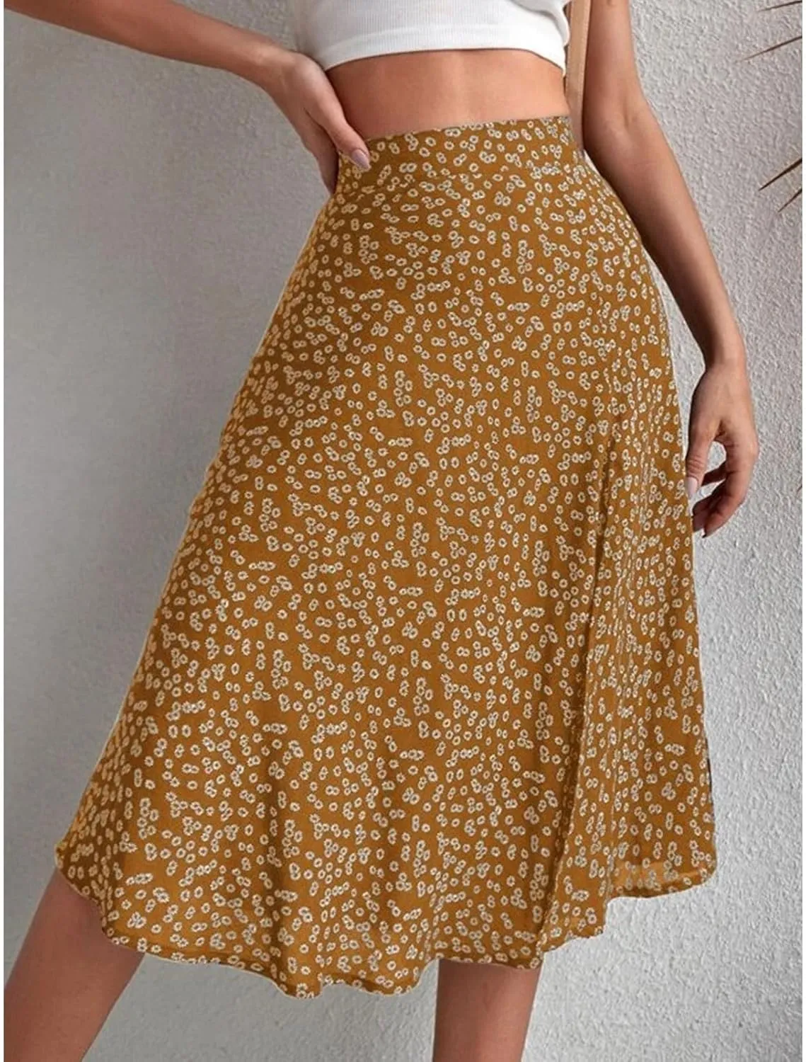 Womens Floral Midi Skirts Summer Print Elastic High Waisted Split Hem Skorts Fashion Flowy Tunic A Line Skirts 2025