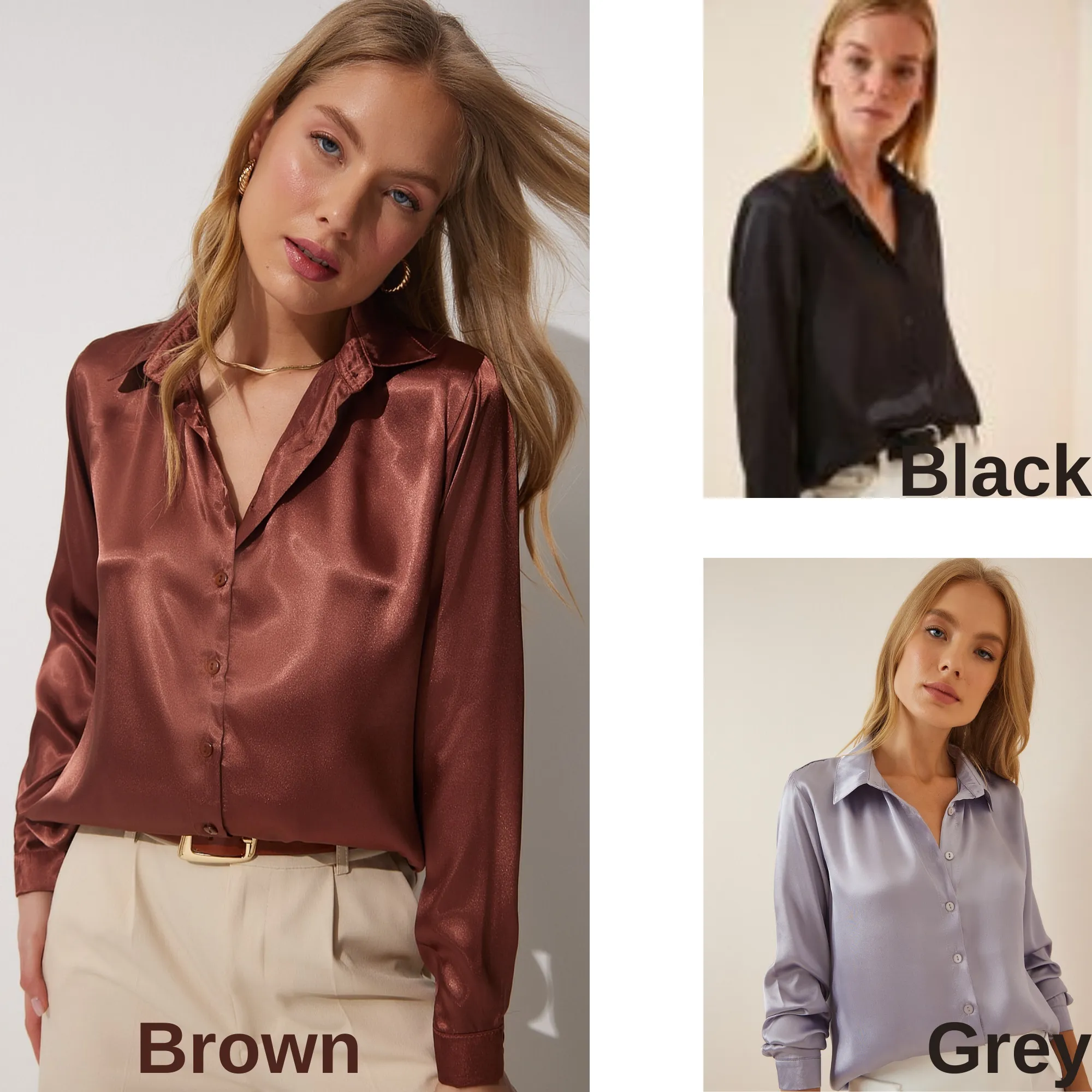 Women's Light Flowy Satin Surface Woman Blouse, Satin  Blouse,Gift For Her,Cotton Blouse,Boho Blouse,Satin Long Sleeve Womens Blouse 2