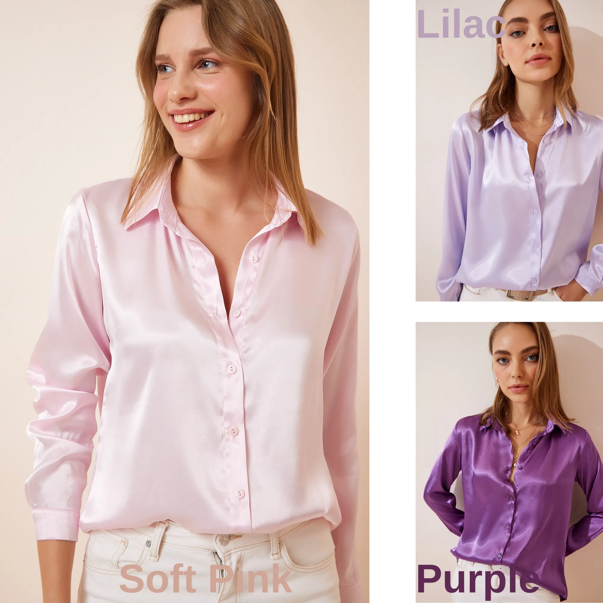 Women's Light Flowy Satin Surface Woman Blouse, Satin  Blouse,Gift For Her,Cotton Blouse,Boho Blouse,Satin Long Sleeve Womens Blouse 2