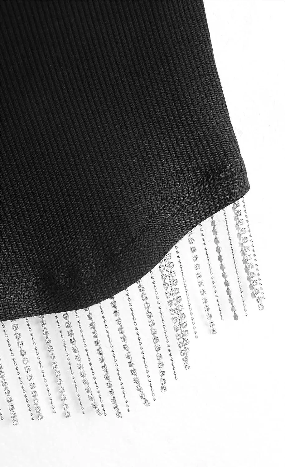 Womens Nashville Sparkly Glitter Fringe Short Sleeve Cropped Top Raceback Ribbed Crop Tank Tops with Rhinestone Tassel